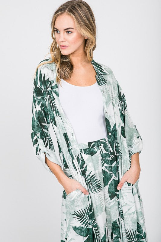 Fashion Green Floral Print Wide Leg Pants