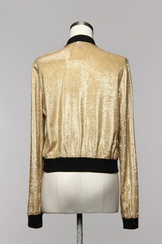 Fashion Gold Glitter Bomber Jacket