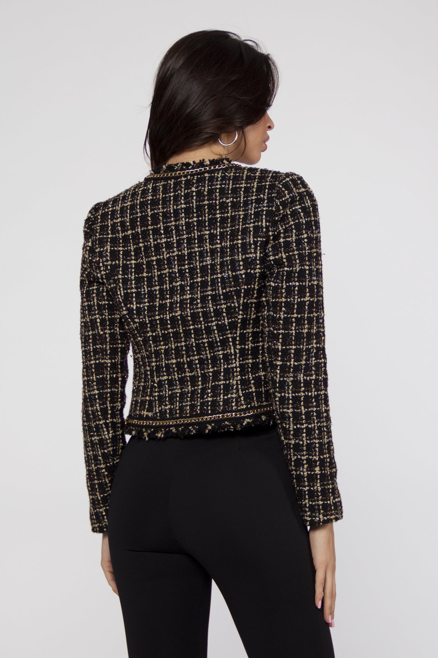 Elegant Black Gold Textured Detail Jacket