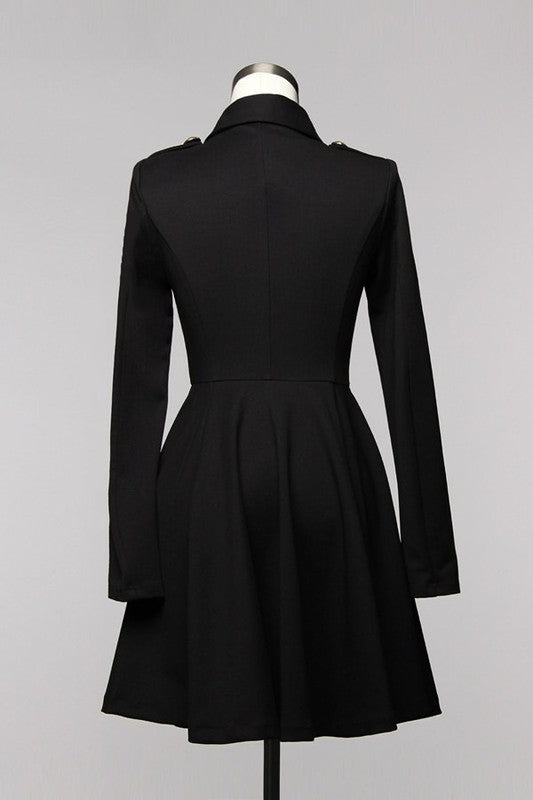 Elegant Black Long Gold Button Jacket