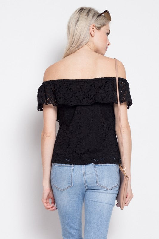 Summer Casual Off Shoulder Black Lace Top