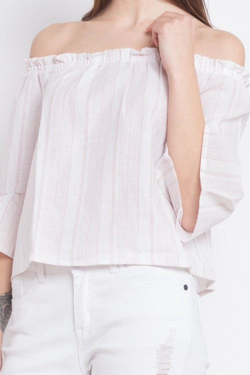 Fashion Off Shoulder Blush Marine Top With Bell Sleeve