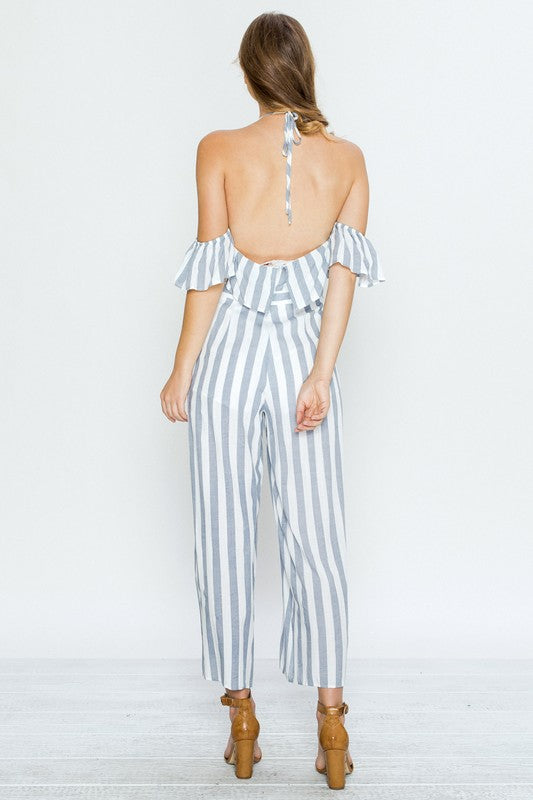 Fashion Cold Shoulder Marine Jumpsuit
