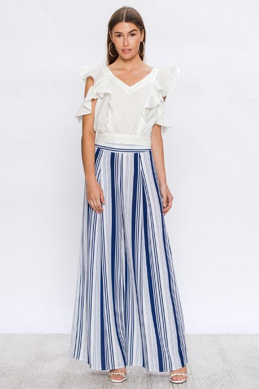 Fashion Summer Navy Marine High Waisted Wide Leg Pants
