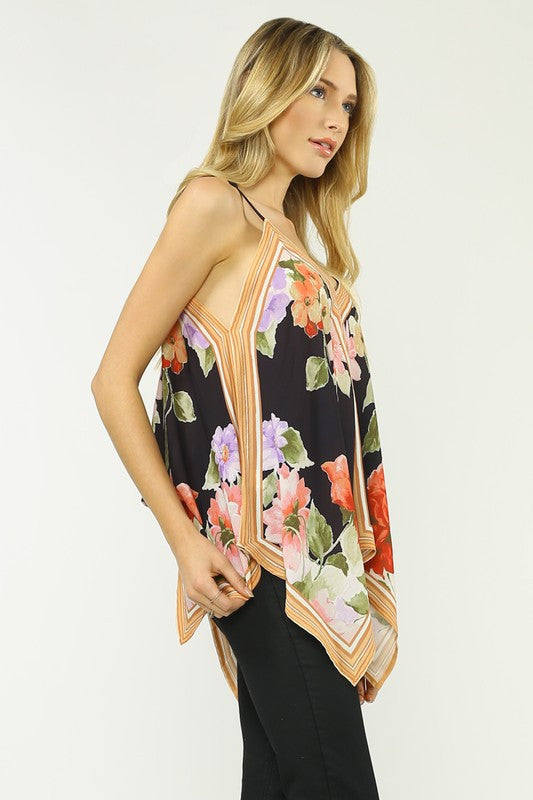 Elegant Multi-Color Floral Print Strap Top