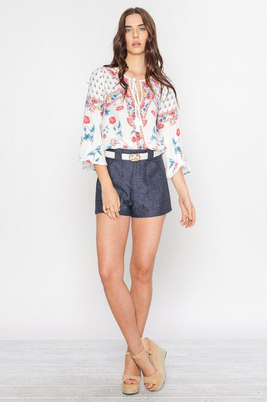 Summer Floral Print Cross Blouse