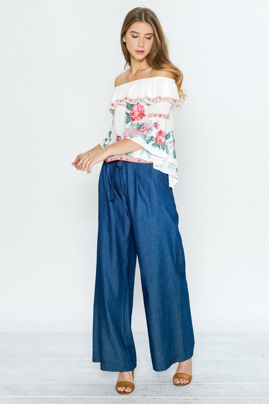 Fashion Off Shoulder Floral Top With Bell Sleeve