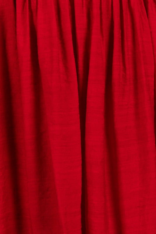 Fashion Summer Off Shoulder Red Back Tie-Up Ruffle Dress with Bell Sleeve