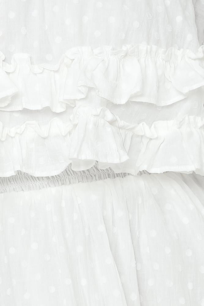 Fashion White Off Shoulder Detailed Textured Ruffle Dress