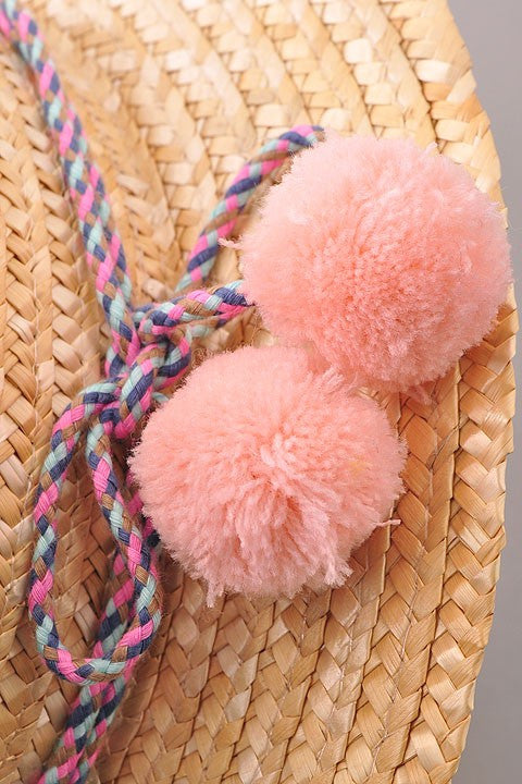 Summer Straw Hat With Pink Pompom