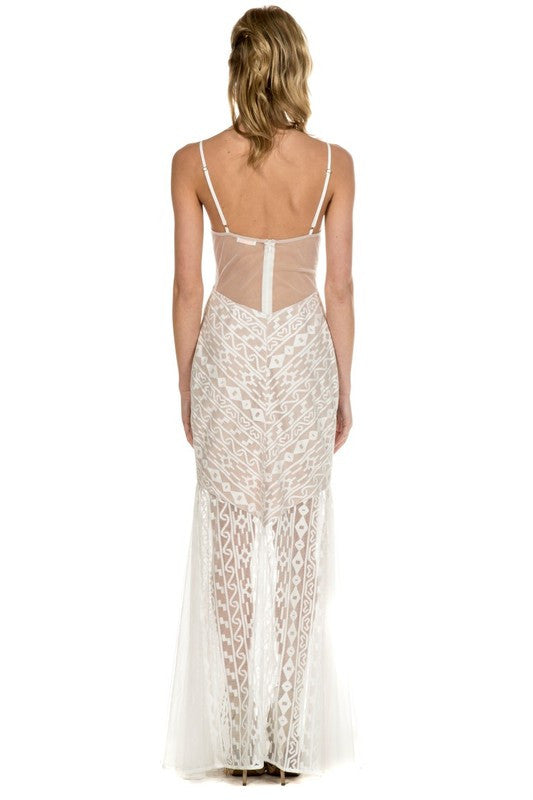 Elegant Cocktail White Lace Maxi Dress