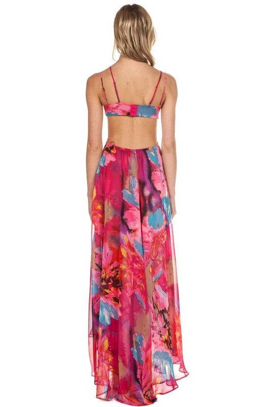 Summer Cutout Fuchsia Maxi Dress