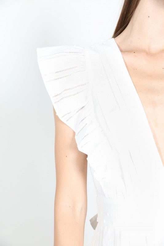 Fashion V-Neck Textured White Summer Dress