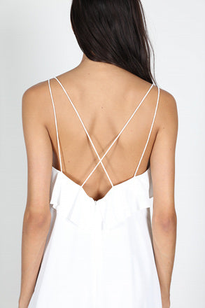 Fashion White Ruffle Strap Dress