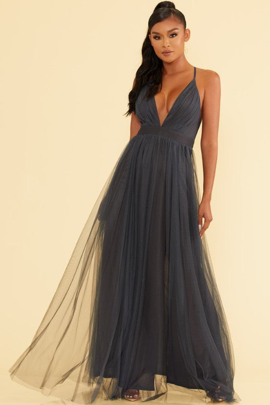 Elegant Steel Strap Deep V-Neck Maxi Dress