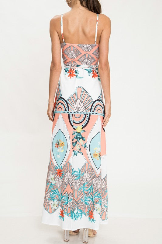 Elegant Summer Multi-Color Floral Print Wrap Maxi Dress