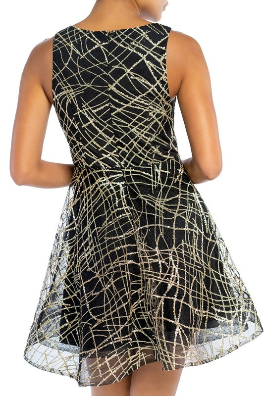 Elegant Black Gold Glitter Layered Ruffle Dress