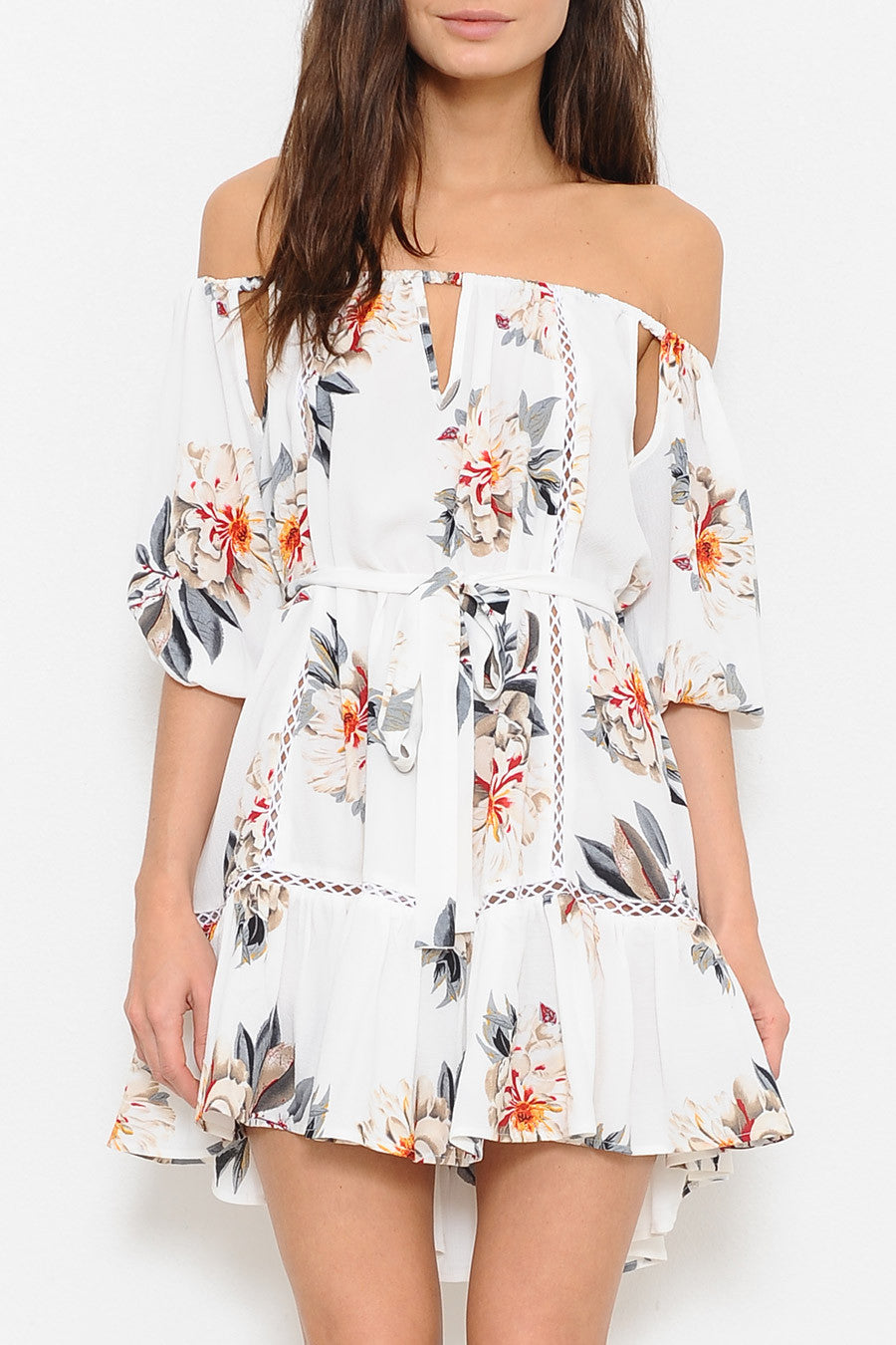Summer Off Shoulder Cut Out Floral Print Dress