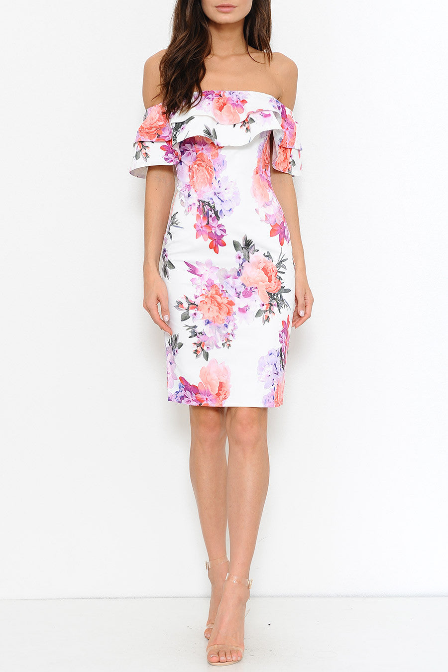 Summer Ruffle Off Shoulder Floral Cocktail Dress