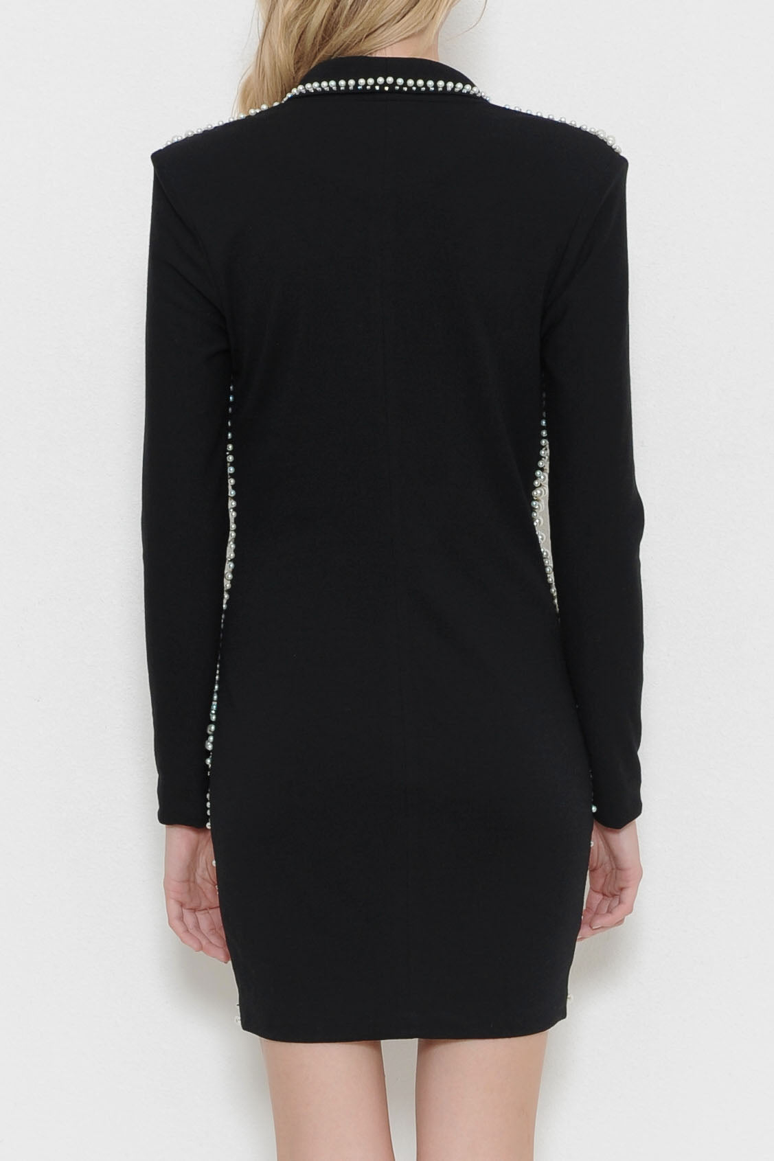 Elegant Beaded Pearl Detail Black Dress