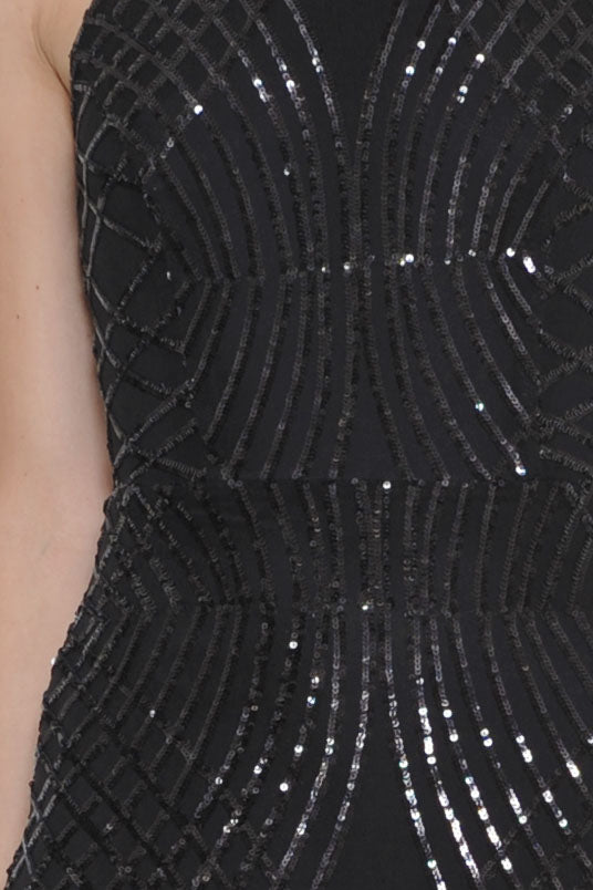 Elegant Halter Open Back Cocktail Sequence Black Gown Dress