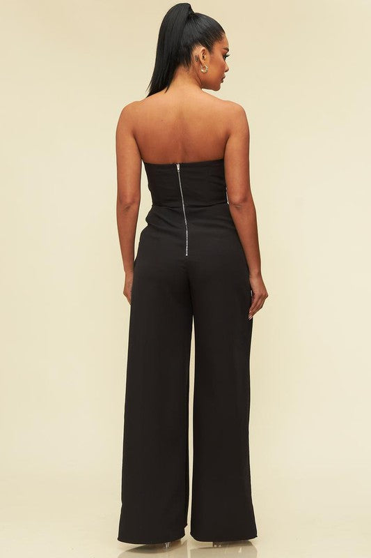 Elegant Strapless Cut Out Black Jumpsuit