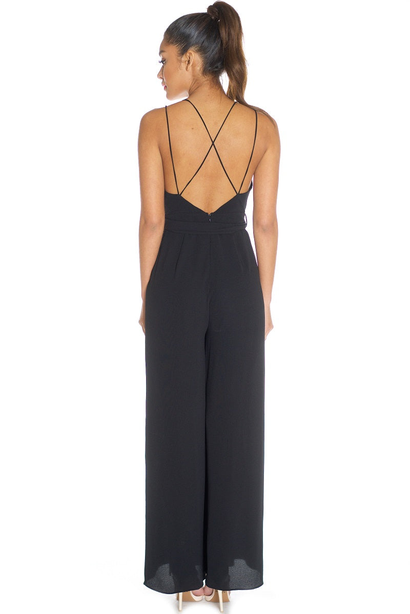 Fashion Strap Cut Out Black Jumpsuit