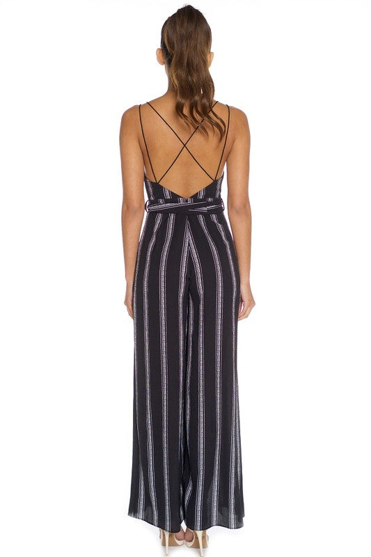 Fashion Stripped Contrast Black Jumpsuit
