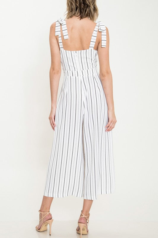 Elegant Strap Tie-Up White Contrast Jumpsuit