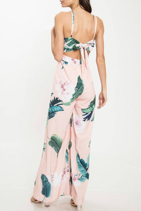 Elegant Strap Multi-Color Floral Print Back Tie-Up Jumpsuit