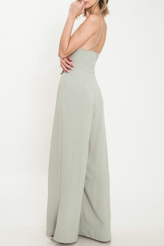 Elegant Sage Cut Out Tie-Up Jumpsuit