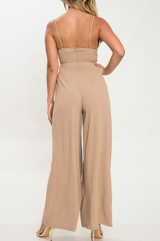 Elegant Beige Cut Out Tie-Up Jumpsuit