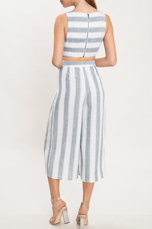 Elegant Marine Striped Cut Out Jumpsuit