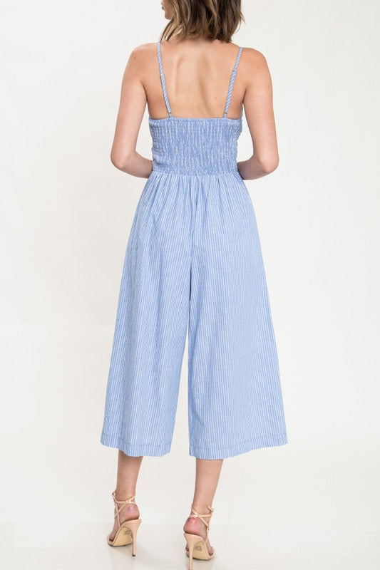Fashion Summer Strap Blue Marine Front Tie-Up Jumpsuit