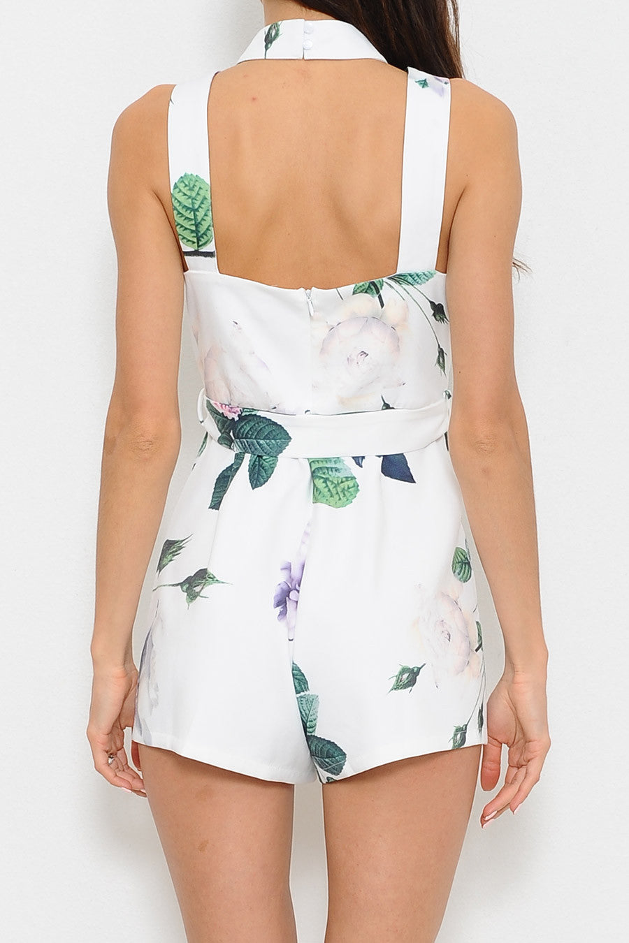 Elegant Summer Floral Backless Romper