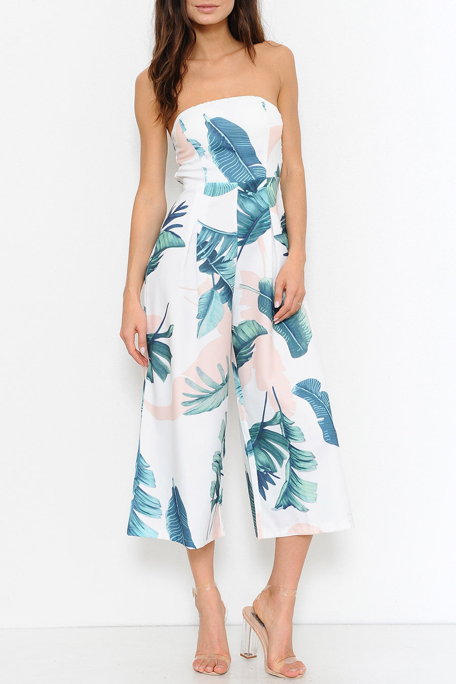 Summer Strapless Tropical Jumpsuit