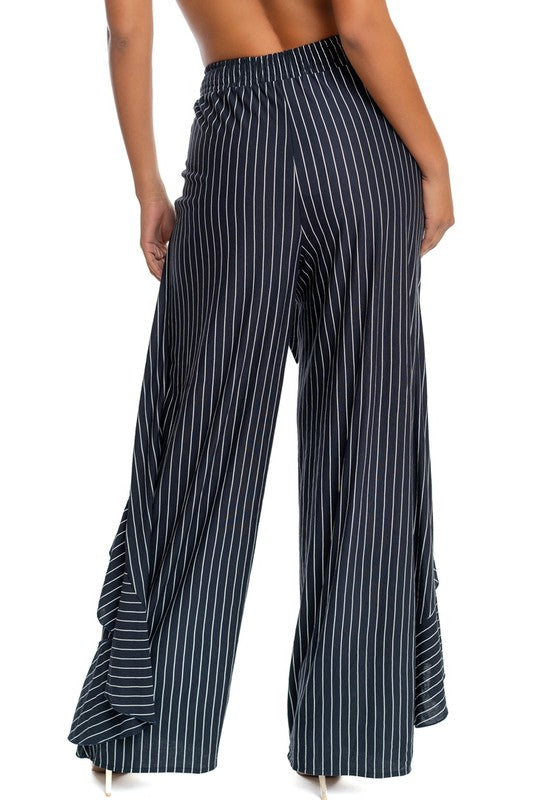 Fashion Navy Marine Tie-Up Ruffle Pants