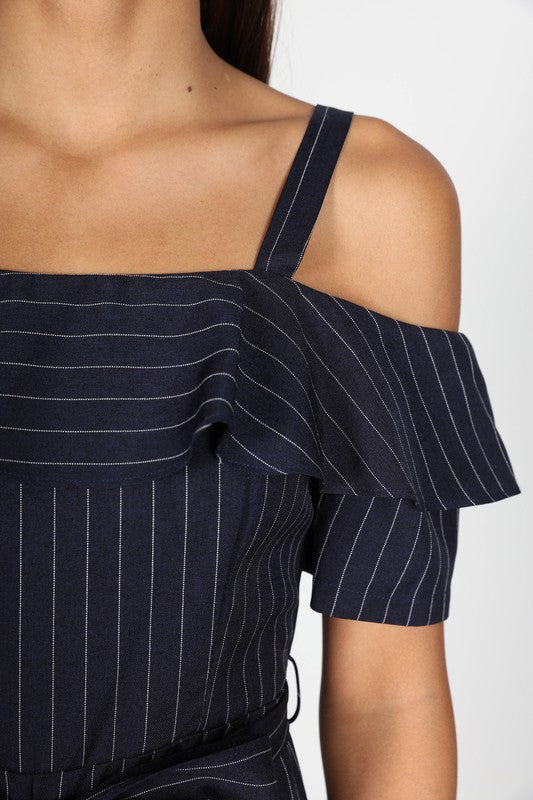 Elegant Off Shoulder Strap Marine Blue Jumpsuit