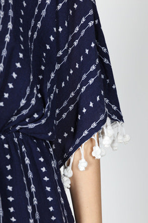 Fashion Summer V-Neck Navy Tassel Maxi Romper