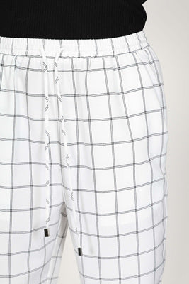 Fashion Silver String White Checkered Pants