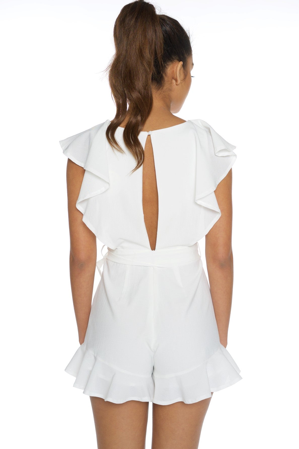 Summer Crossed Ruffle White Romper