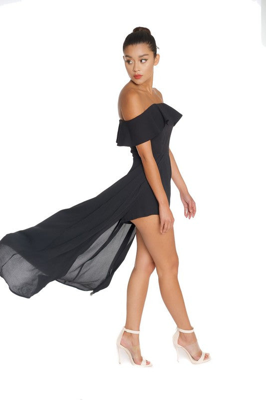 Elegant Off Shoulder Black Maxi Romper