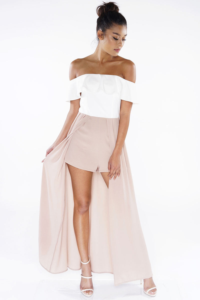 Elegant Off Shoulder Contrast Maxi Romper