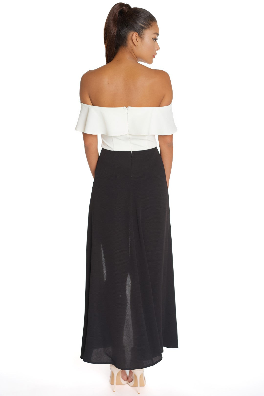 Elegant Off Shoulder White Black Maxi Romper