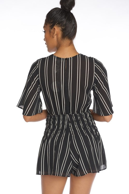 Fashion Stripped Contrast Black Romper