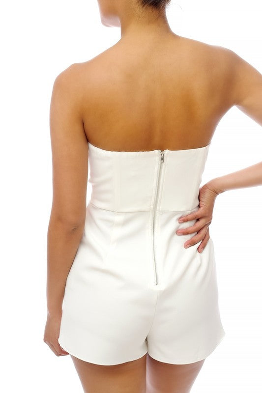 Elegant Strapless Cut Out White Romper