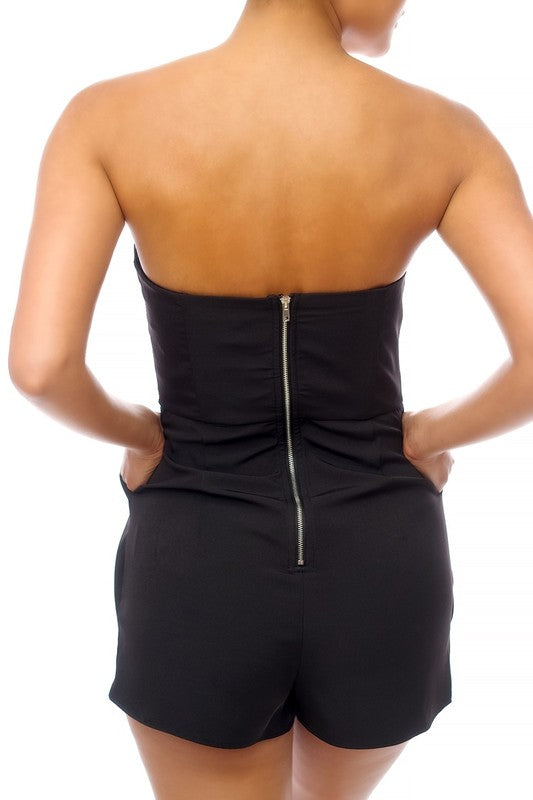 Elegant Strapless Cut Out Black Romper