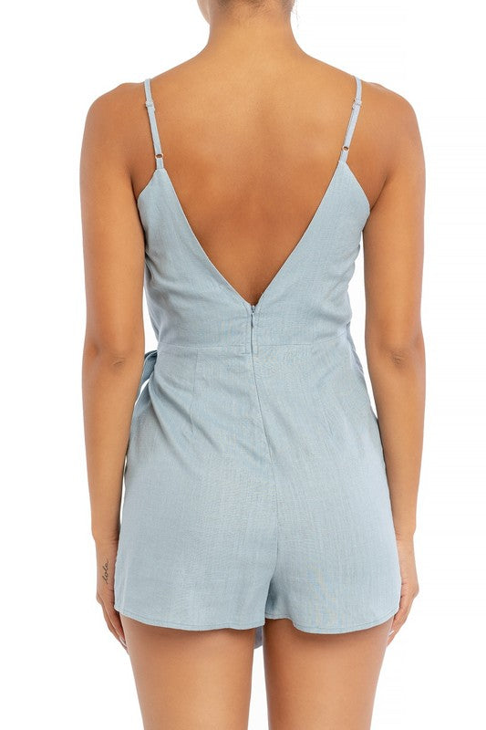 Fashion Summer Strap Blue Wrap Tie-Up Romper