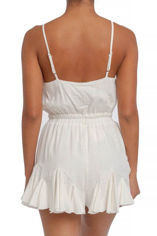 Fashion Summer Strap Ruffle White Romper