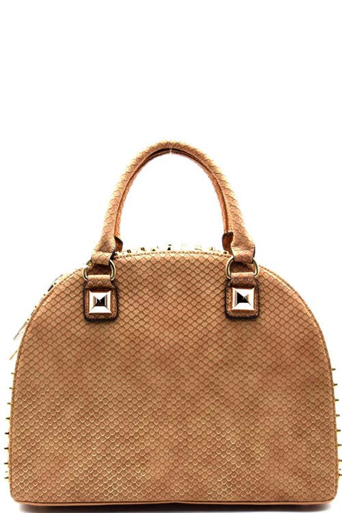 Fashion Animal Print Beige Round Stud Embellished Satchel